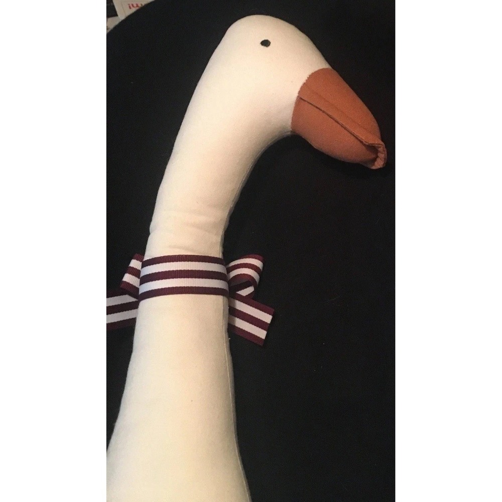 Large Primitive Style Swan Goose White Muslin Fabric Plush Decor Shelf Sitter